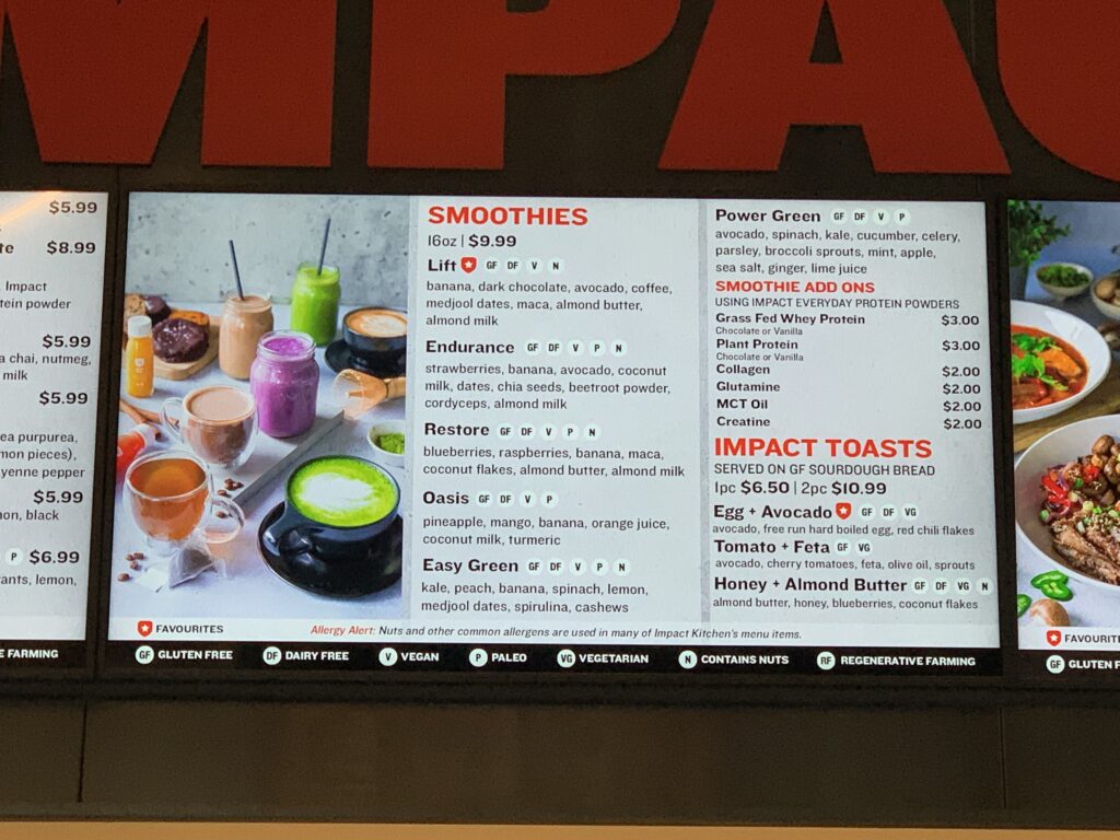 Impact menu (smoothies)
