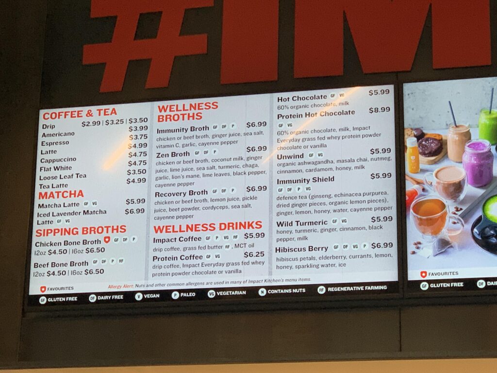 Impact menu (coffee and tea)