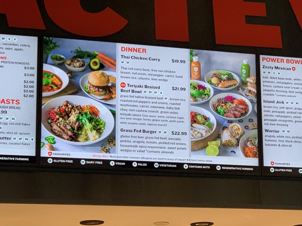 Impact menu (dinner)