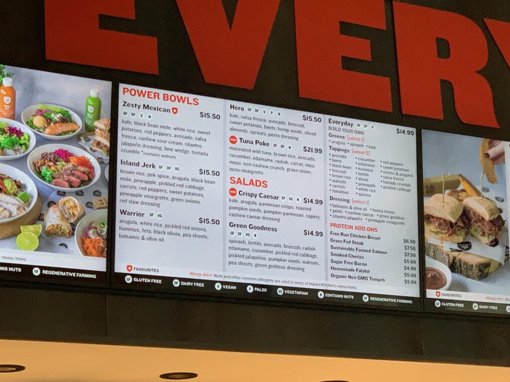 Impact menu (bowl and salad)